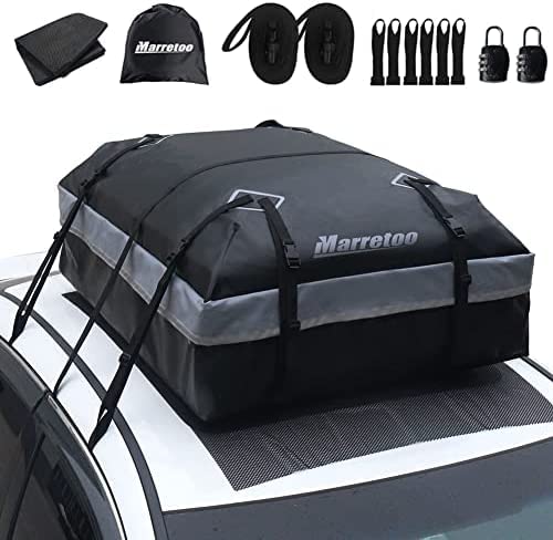 Marretoo 21 Cubic Feet Car Rooftop Cargo Carrier Bag,Waterproof Heavy Duty  840D Car Roof Carrier Travel Bag,Fit for All Vehicle W/WO Roof Rack