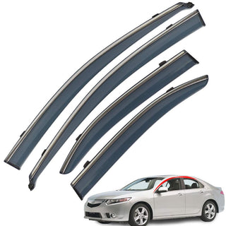 Marretoo for 2009-2014 Acura TSX Accessories 4 Pcs Clip on Acura TSX Window Visors with 204 Stainless Steel Trim
