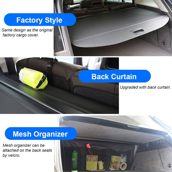 Marretoo Cargo Cover Upgrade with Back Curtain for Jeep Grand Cherokee 2011-Present