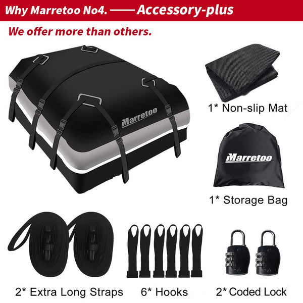 Marretoo 21 Cubic Feet Car Rooftop Cargo Carrier Bag,Waterproof Heavy Duty 840D Car Roof Carrier Travel Bag,Fit for All Vehicle W/WO Roof Rack